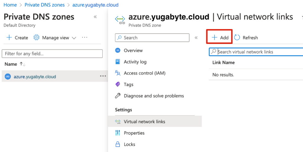 Azure Create Virtual network links